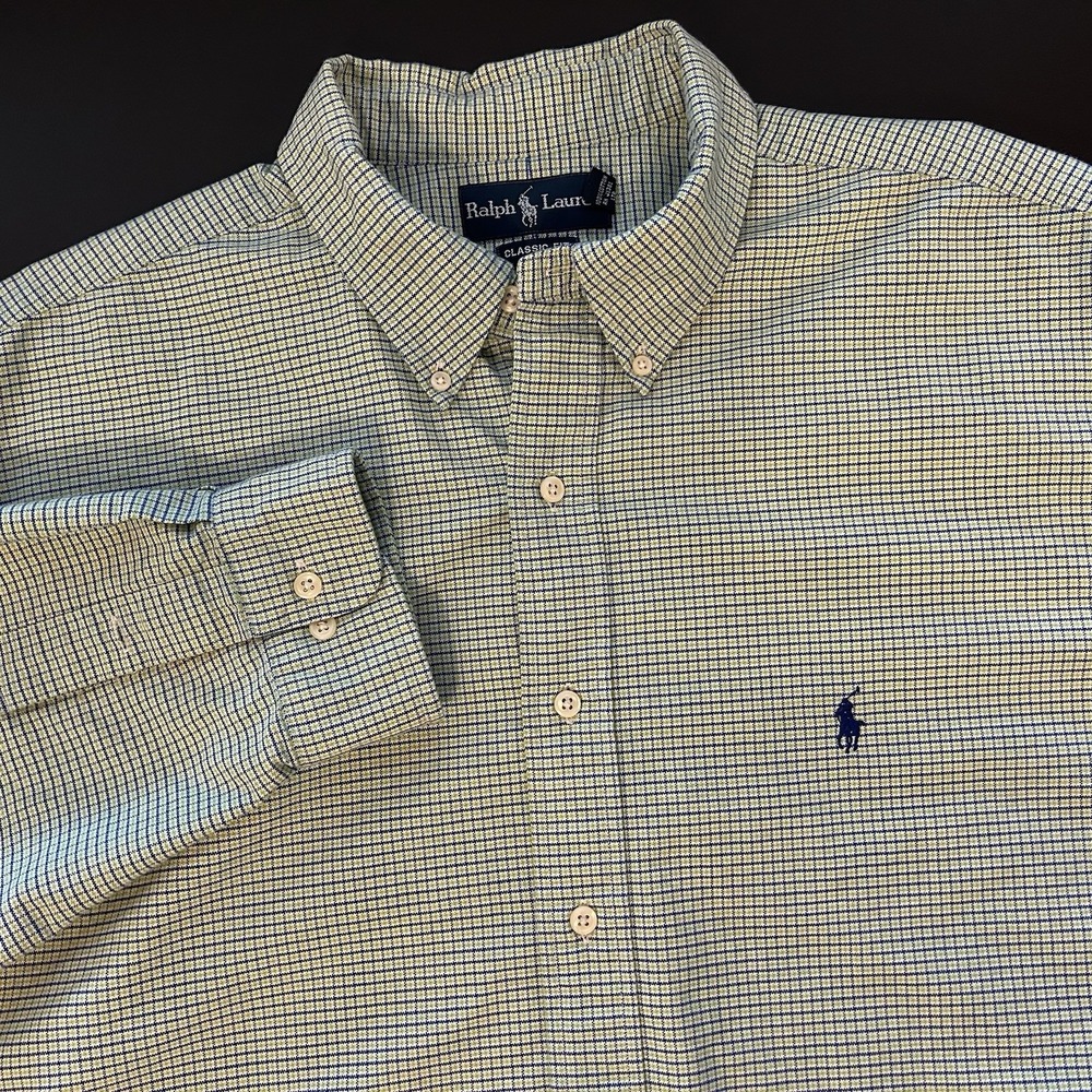 Ralph Lauren‎ Classic Fit Green Navy Button Down Shirt Mens 18 36/37 Exc Cond